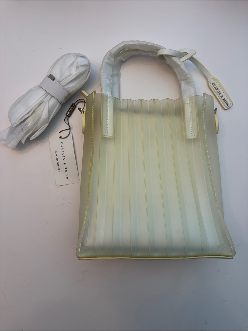 *New* Charles and Keith White Translucent Pleated Tote